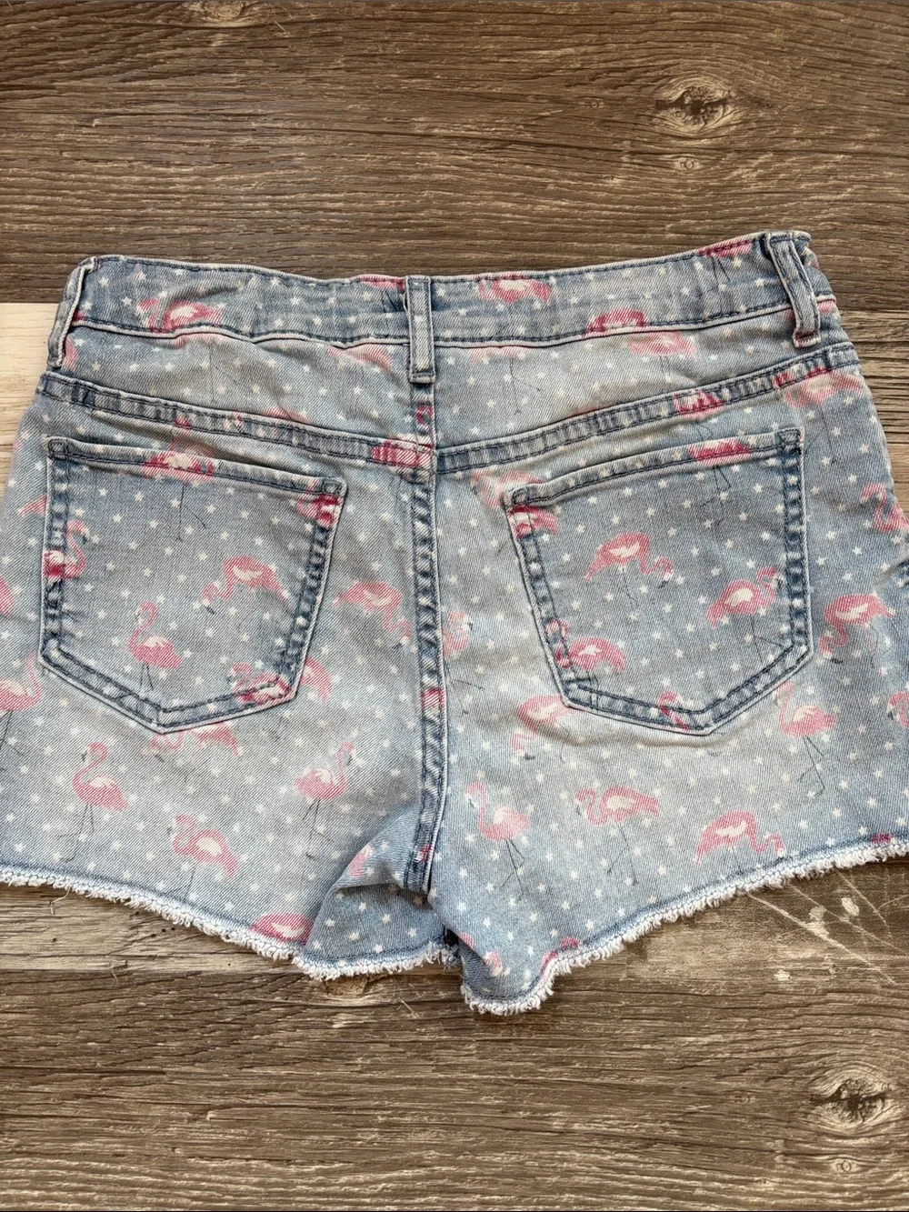 GAP Light Blue Denim Shorts with Pink Flamingo Print